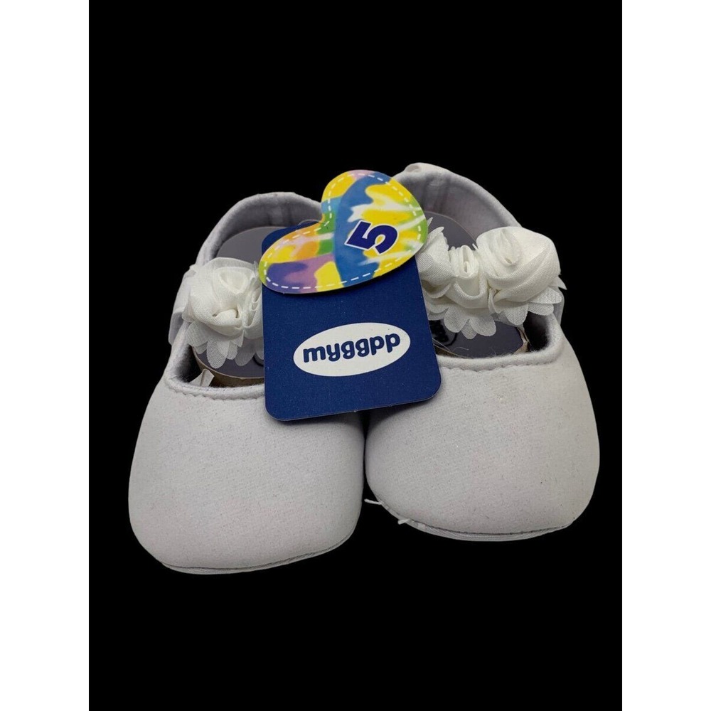 Myggpp Baby Girls Mary Jane Flats Ballet Princess‎ Shoes White Floral 12-15 Mth